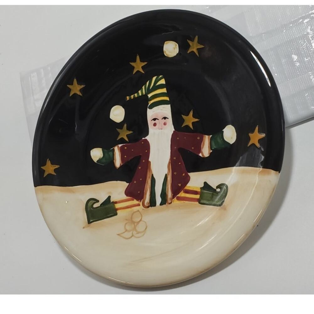 Certified International Salad Plate 8" Hand Painted, Midnight Santa